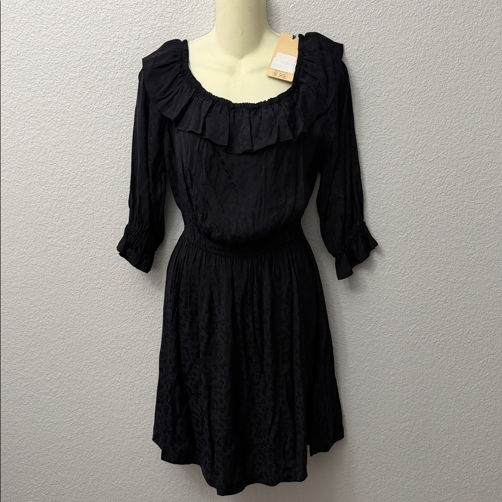 Scotch & Soda Black Off-The-Shoulder Smocked Waist Ruffle Dress